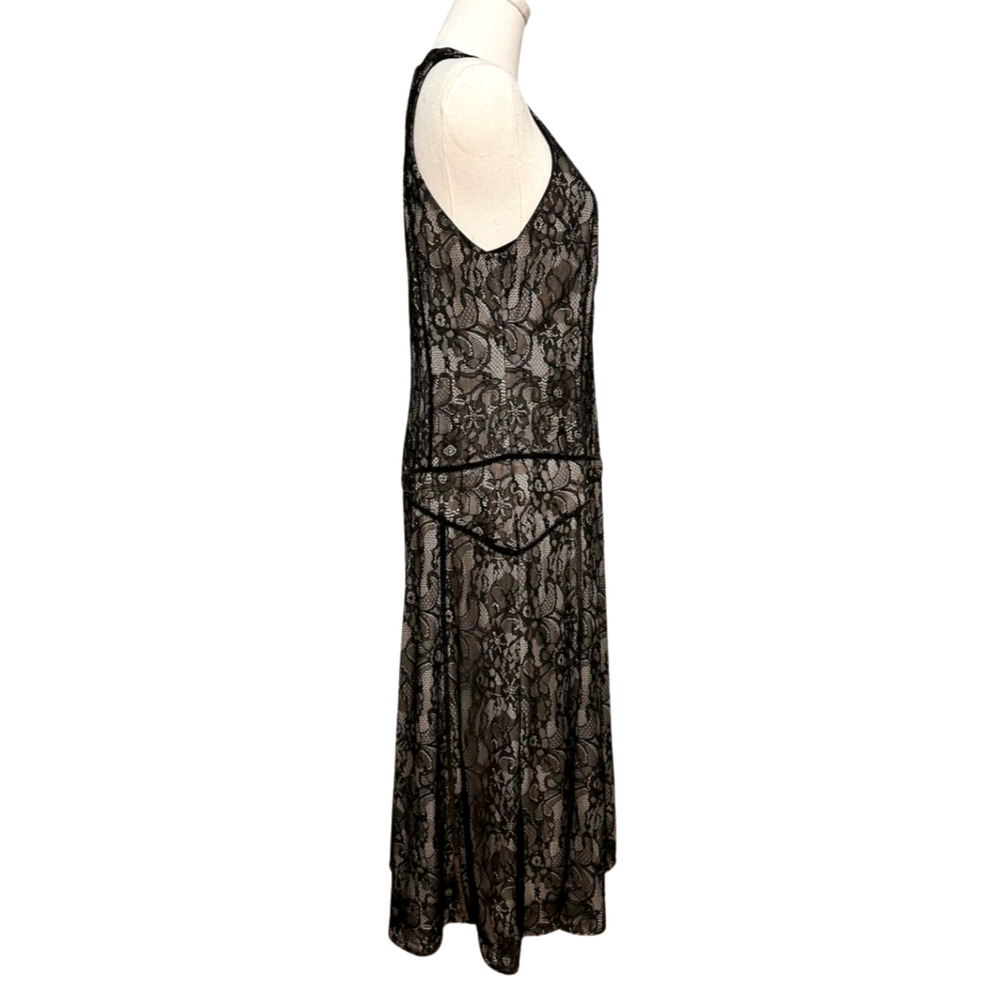 Haute Hippie Black Lace Overlay Sleeveless Drop Waist Midi Dress Medium Boho - Picture 5 of 10